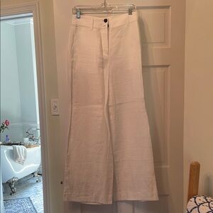 White Linen Wide-Leg Pants